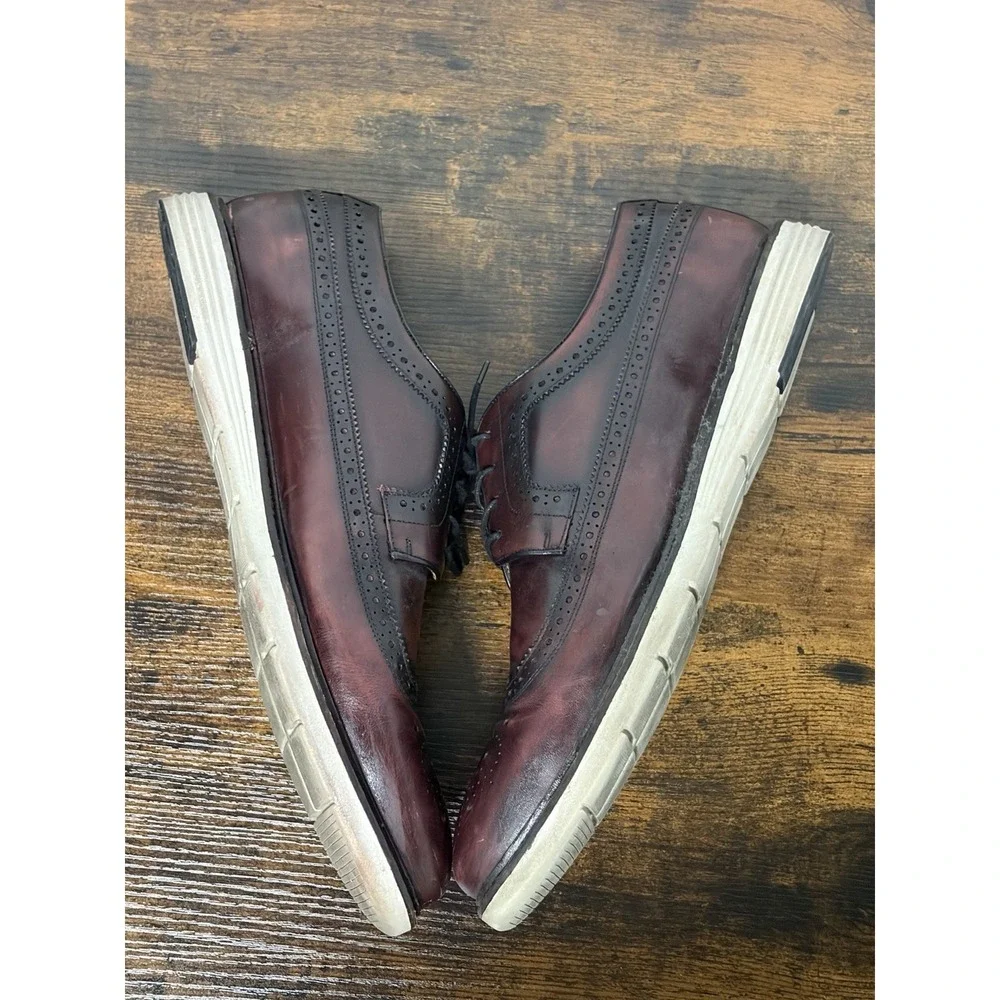 Belvedere Leandro Derby Shoes Sz 14 Men Wingtip Mahogany Brown Red Dress Leather